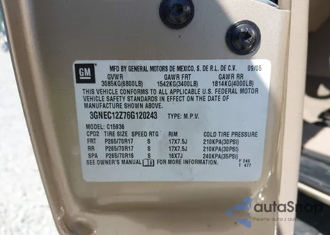 2006 Chevrolet Avalanche 1500 Z66 from USA, damaged, VIN 3GNEC12Z76G120243